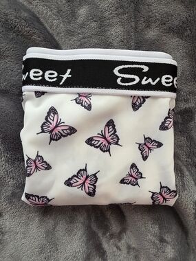 2 New Women's Butterfly Print Briefs with Contrast Waistband - White/Pink